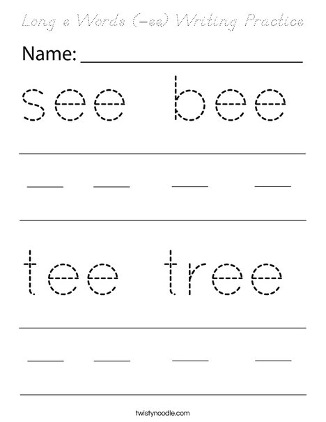 Long e Words (-ee) Writing Practice Coloring Page