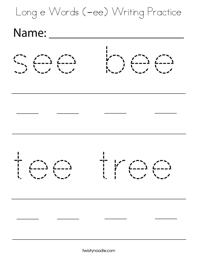 Long e Words (-ee) Writing Practice Coloring Page
