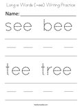 Long e Words (-ee) Writing Practice Coloring Page