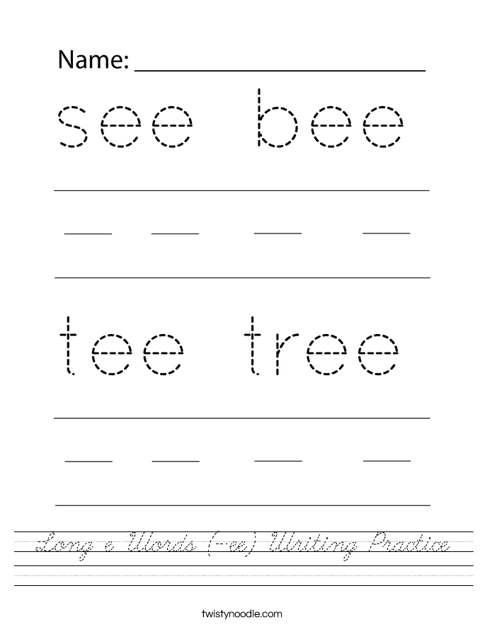Long e Words (-ee) Writing Practice Worksheet