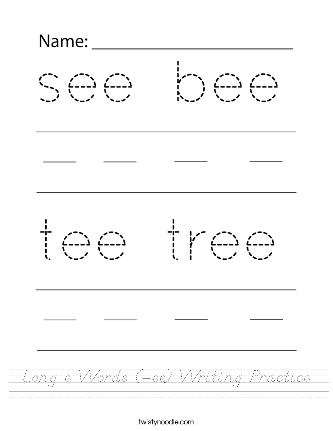 Long e Words (-ee) Writing Practice Worksheet
