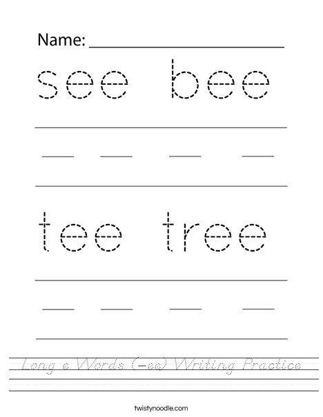 Long e Words (-ee) Writing Practice Worksheet