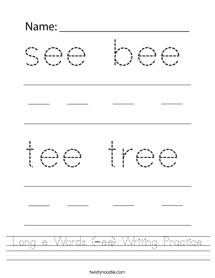Long e Words (-ee) Writing Practice Worksheet
