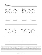 Long e Words (-ee) Writing Practice Handwriting Sheet