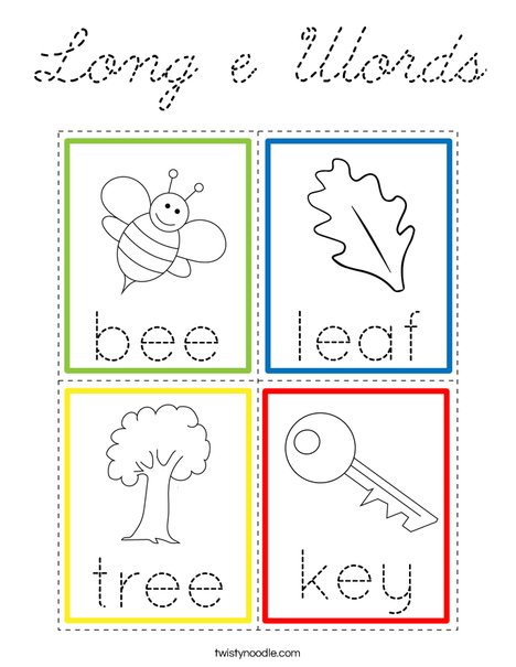 Long e Words Coloring Page