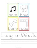 Long o Words Worksheet