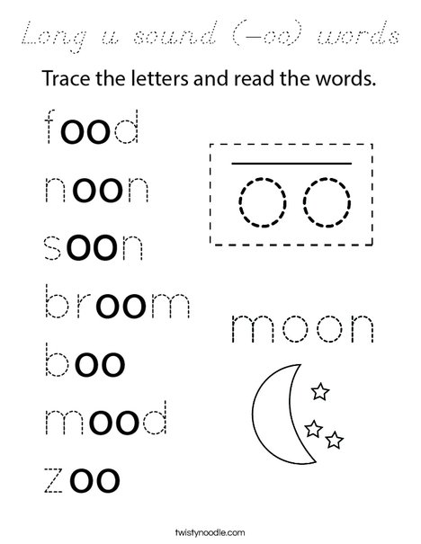 Long u sound (-oo) words Coloring Page