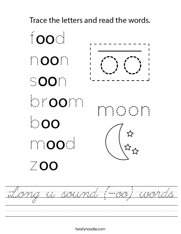 Long u sound (-oo) words Worksheet
