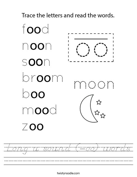 Long u sound (-oo) words Worksheet