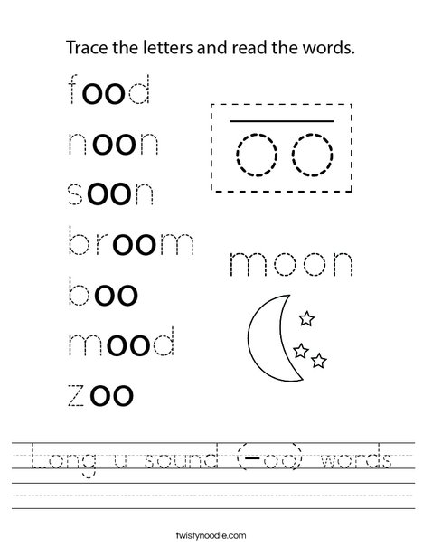 Long u sound (-oo) words Worksheet