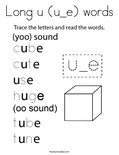 Long u (u_e) words Coloring Page