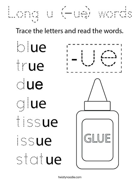Long u (-ue) words Coloring Page