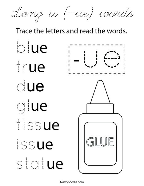 Long u (-ue) words Coloring Page