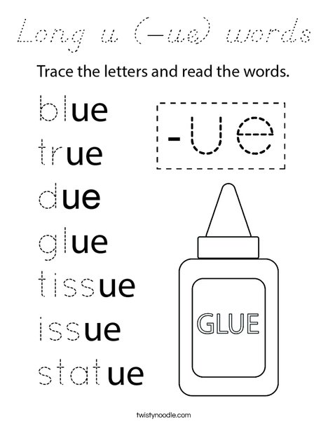 Long u (-ue) words Coloring Page