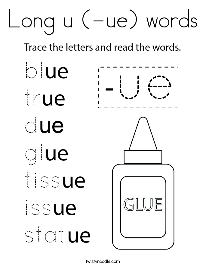 Long u (-ue) words Coloring Page