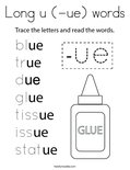 Long u (-ue) words Coloring Page