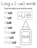 Long u (-ue) words Coloring Page