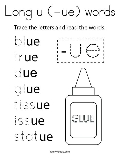 Long u (-ue) words Coloring Page