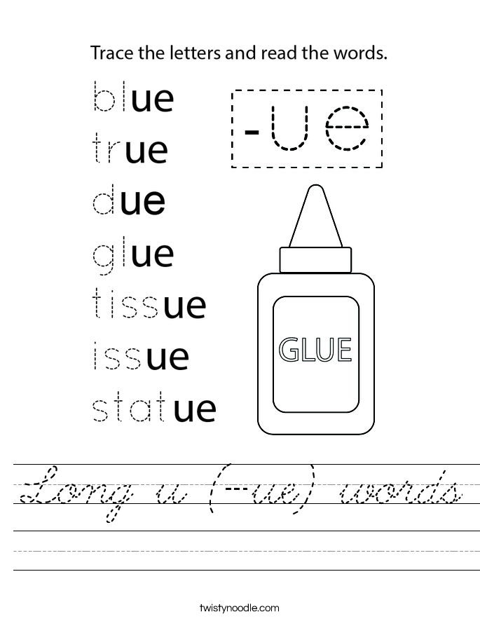 Long u (-ue) words Worksheet