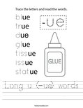 Long u (-ue) words Worksheet