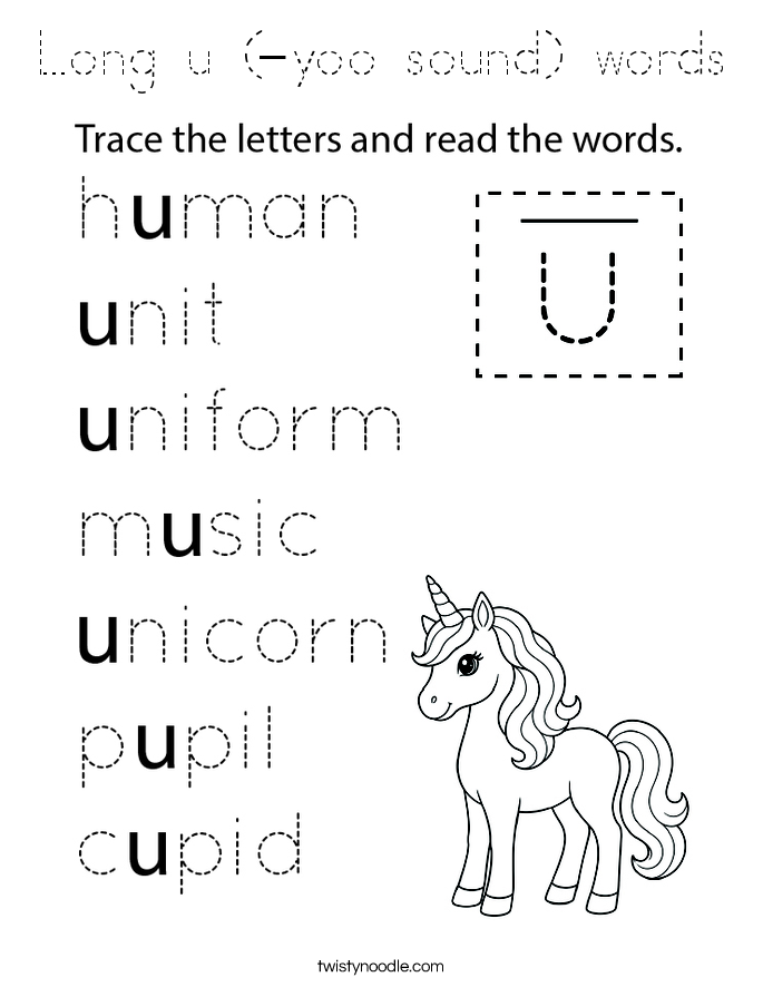 Long u (-yoo sound) words Coloring Page
