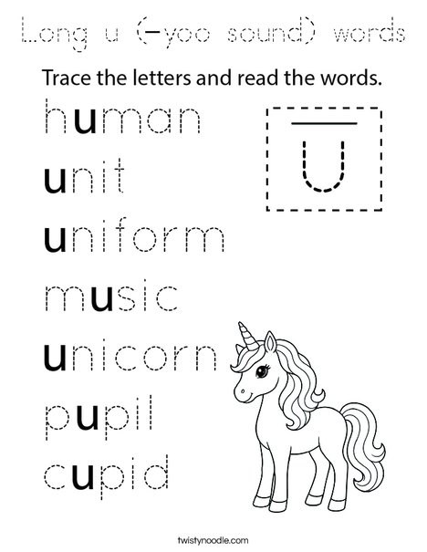 Long u (-yoo sound) words Coloring Page