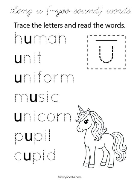 Long u (-yoo sound) words Coloring Page
