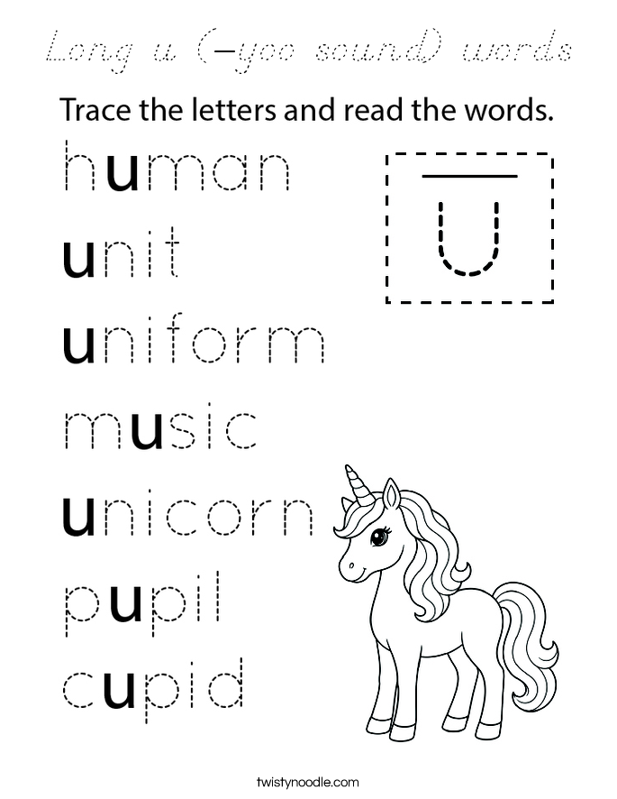 Long u (-yoo sound) words Coloring Page