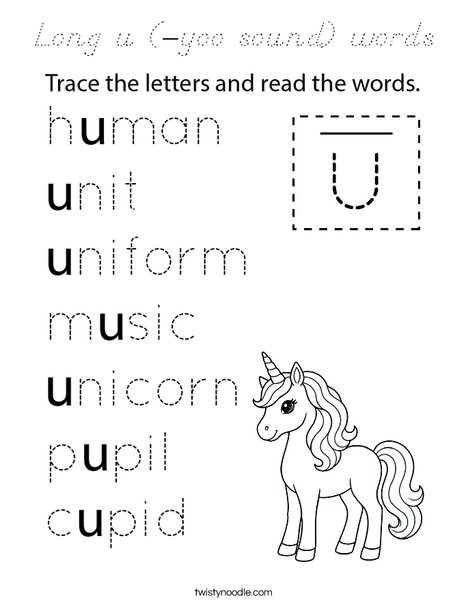 Long u (-yoo sound) words Coloring Page