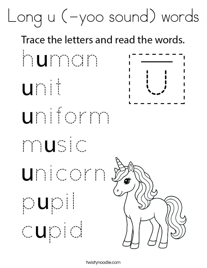 Long u (-yoo sound) words Coloring Page