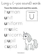 Long u (-yoo sound) words Coloring Page