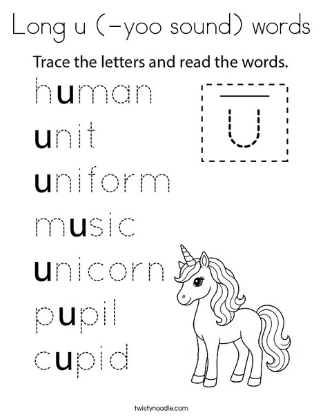 Long u (-yoo sound) words Coloring Page