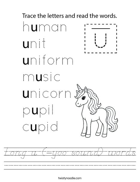 Long u (-yoo sound) words Worksheet