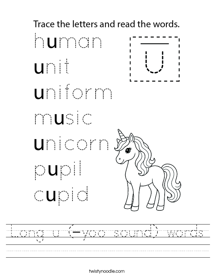 Long u (-yoo sound) words Worksheet
