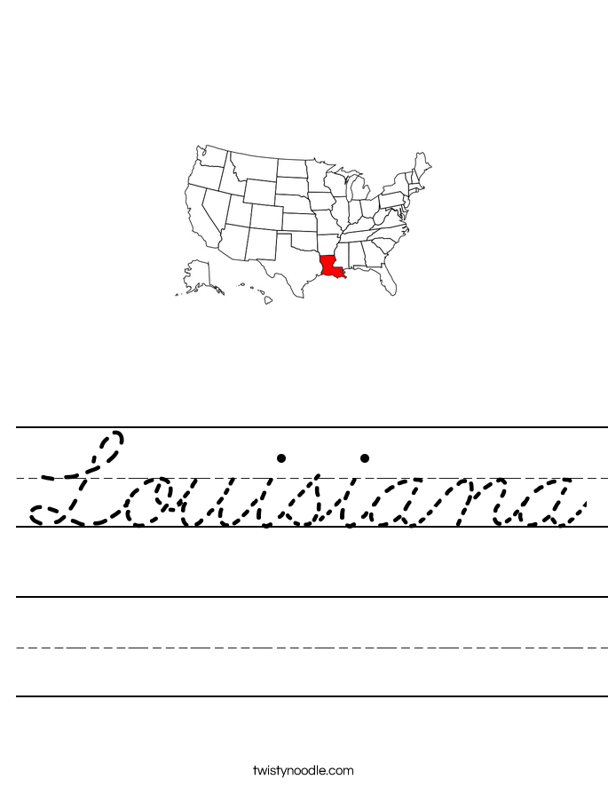 Louisiana Worksheet - Cursive - Twisty Noodle
