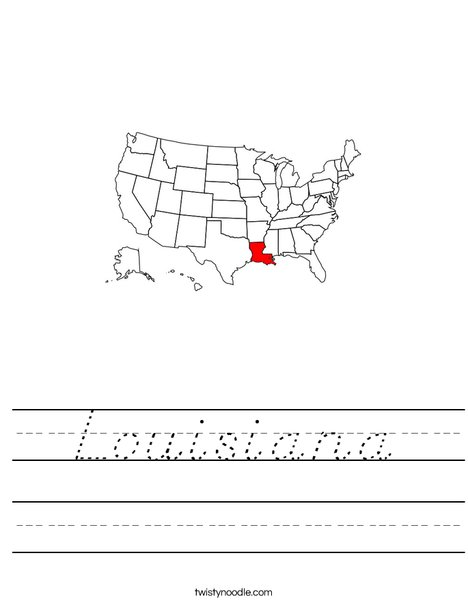 Louisiana Worksheet - D'Nealian - Twisty Noodle