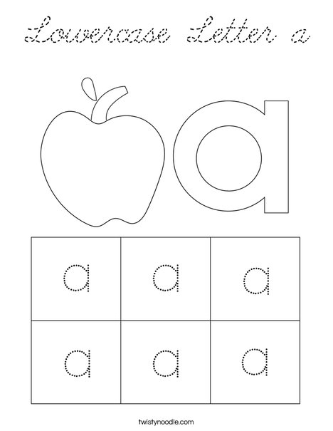 Lowercase Letter a Coloring Page - Cursive - Twisty Noodle