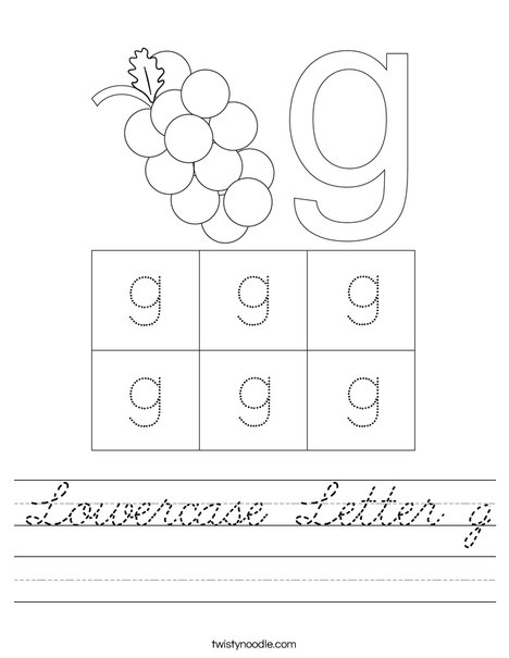 lowercase letter g worksheet cursive twisty noodle