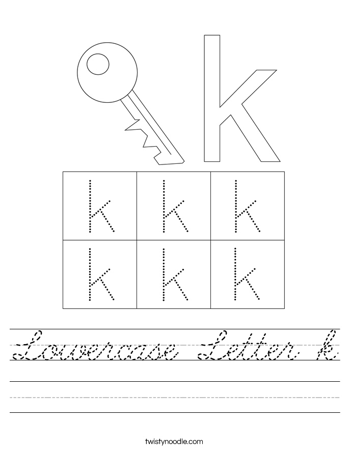lowercase letter k worksheet cursive twisty noodle
