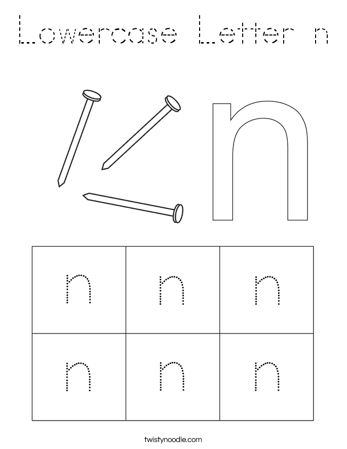 lowercase letter n coloring page tracing twisty noodle