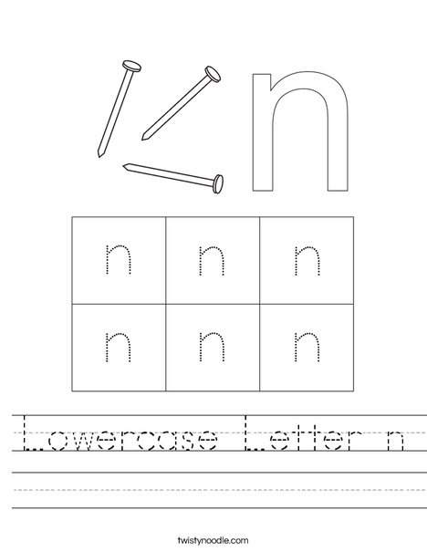 lowercase letter n worksheet twisty noodle