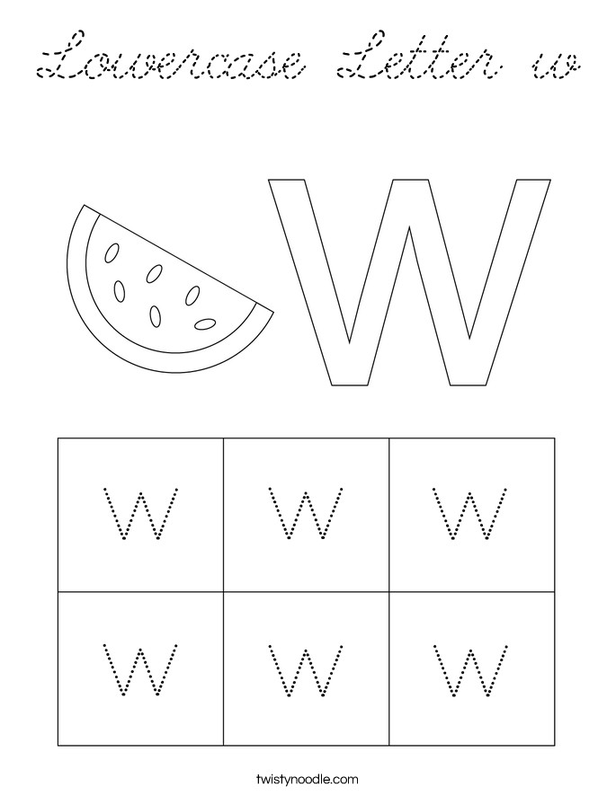Lowercase Letter w Coloring Page - Cursive - Twisty Noodle