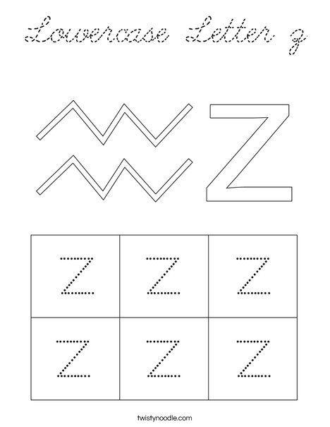 Lowercase Letter z Coloring Page - Cursive - Twisty Noodle