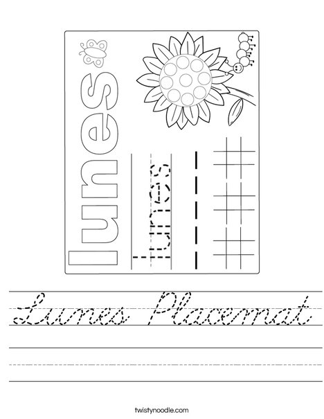 Lunes Placemat Worksheet