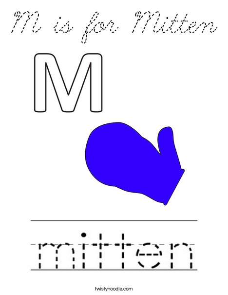 M is for Mitten Coloring Page