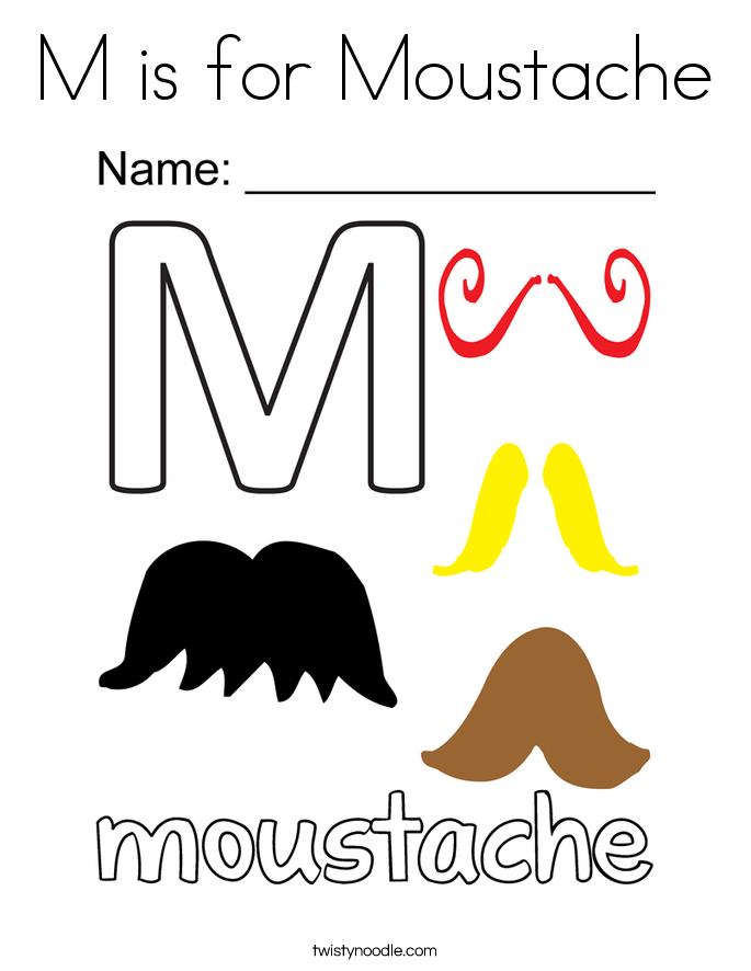 M is for Moustache Coloring Page