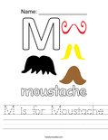 M is for Moustache Worksheet