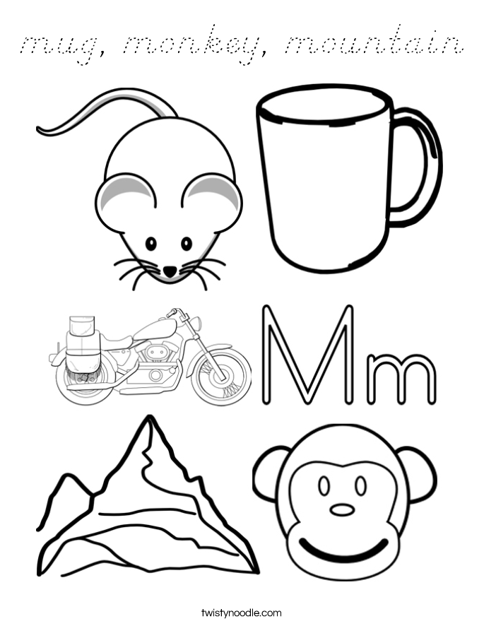 mug, monkey, mountain Coloring Page
