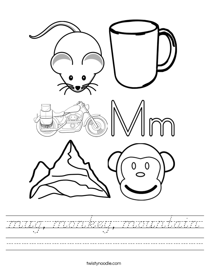 mug, monkey, mountain Worksheet