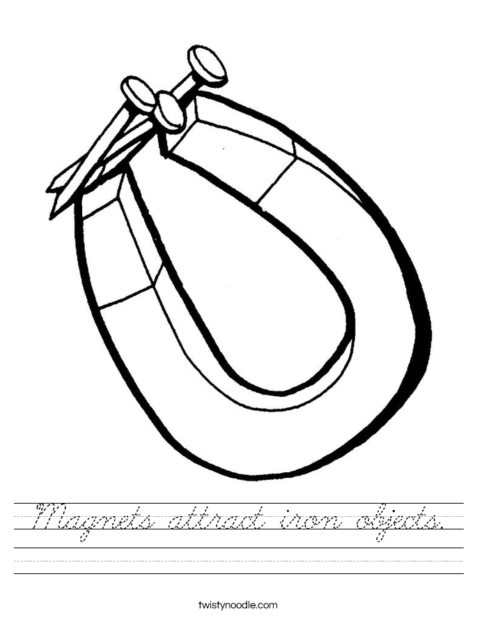 Magnets attract iron objects. Worksheet